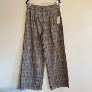 High Waisted Wide Leg Plaid Trouser with Belt